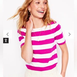 Boden Breton Fuchsia and White Striped Short Sleeve Top